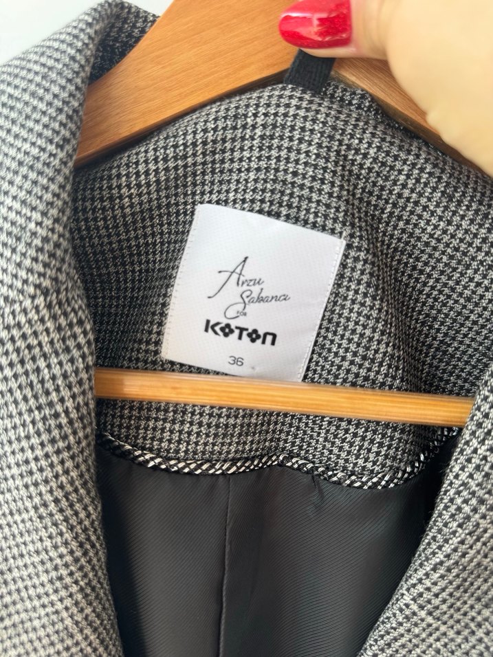 Gri Midi Kesim Kadın Keten Blazer Ceket - Görsel 3