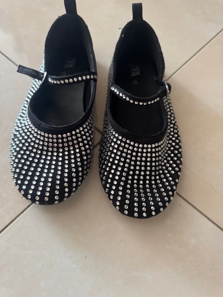 Zara Kızlar için siyah zebra desenli pul işlemeli babet - Görsel 2