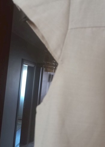 Bej Keten Midi V Yaka Kolsuz Elbise - Görsel 4