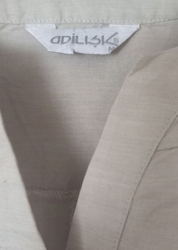 Bej Keten Midi V Yaka Kolsuz Elbise - Görsel 5