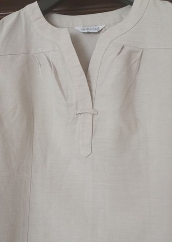 Bej Keten Midi V Yaka Kolsuz Elbise - Görsel 2