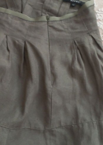 hakim yeşil Renkli Keten Pliseli Mini Etek - Görsel 3