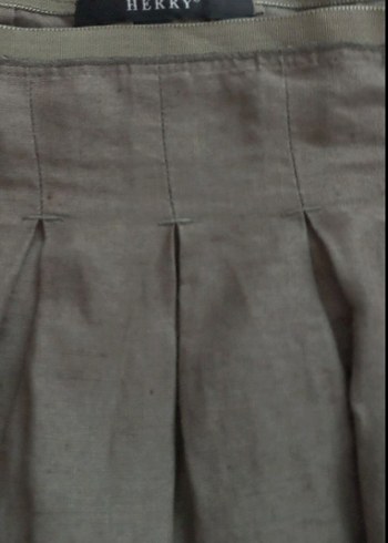 hakim yeşil Renkli Keten Pliseli Mini Etek - Görsel 2