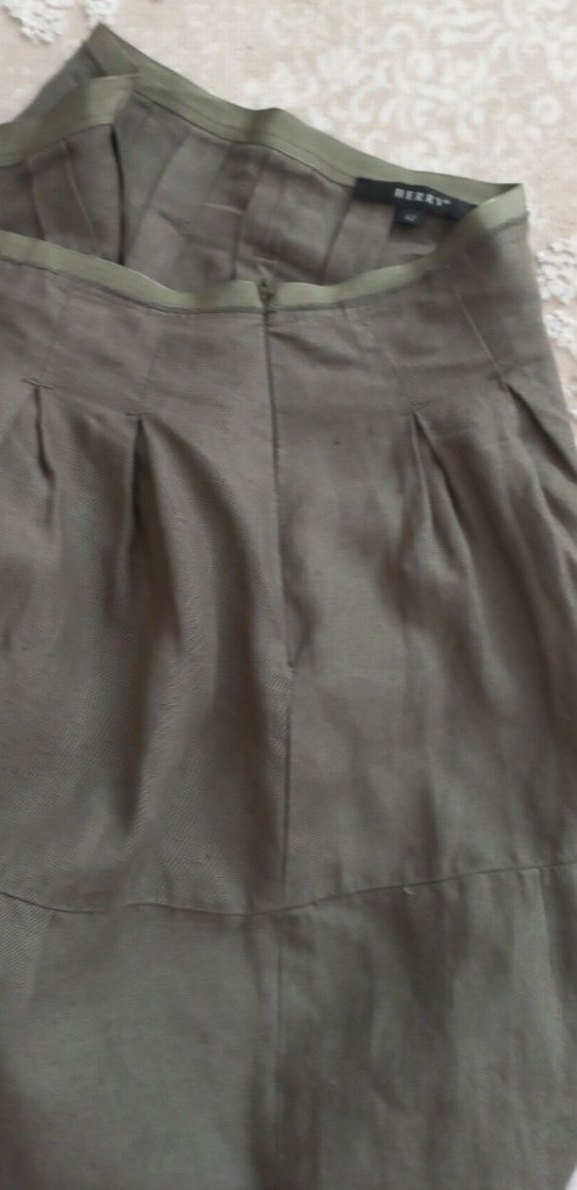 hakim yeşil Renkli Keten Pliseli Mini Etek - Görsel 3