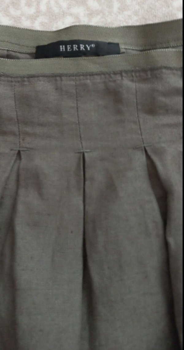 hakim yeşil Renkli Keten Pliseli Mini Etek - Görsel 2