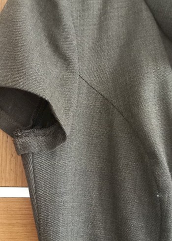 haki Keten degaje Yaka Midi Kalem Elbise - Görsel 4