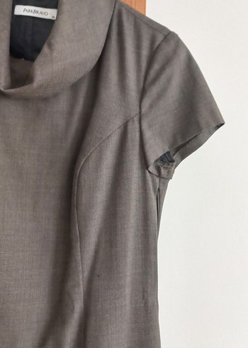 haki Keten degaje Yaka Midi Kalem Elbise - Görsel 3