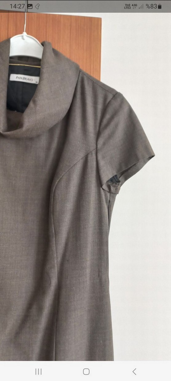 haki Keten degaje Yaka Midi Kalem Elbise - Görsel 3