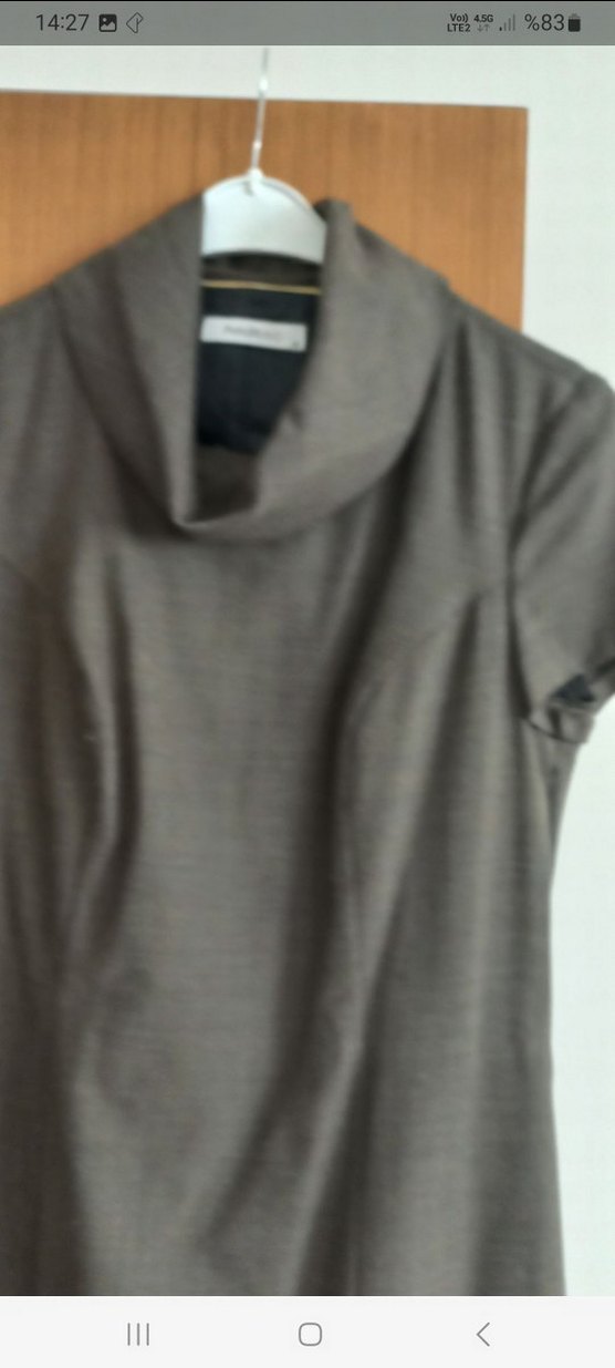 haki Keten degaje Yaka Midi Kalem Elbise - Görsel 2