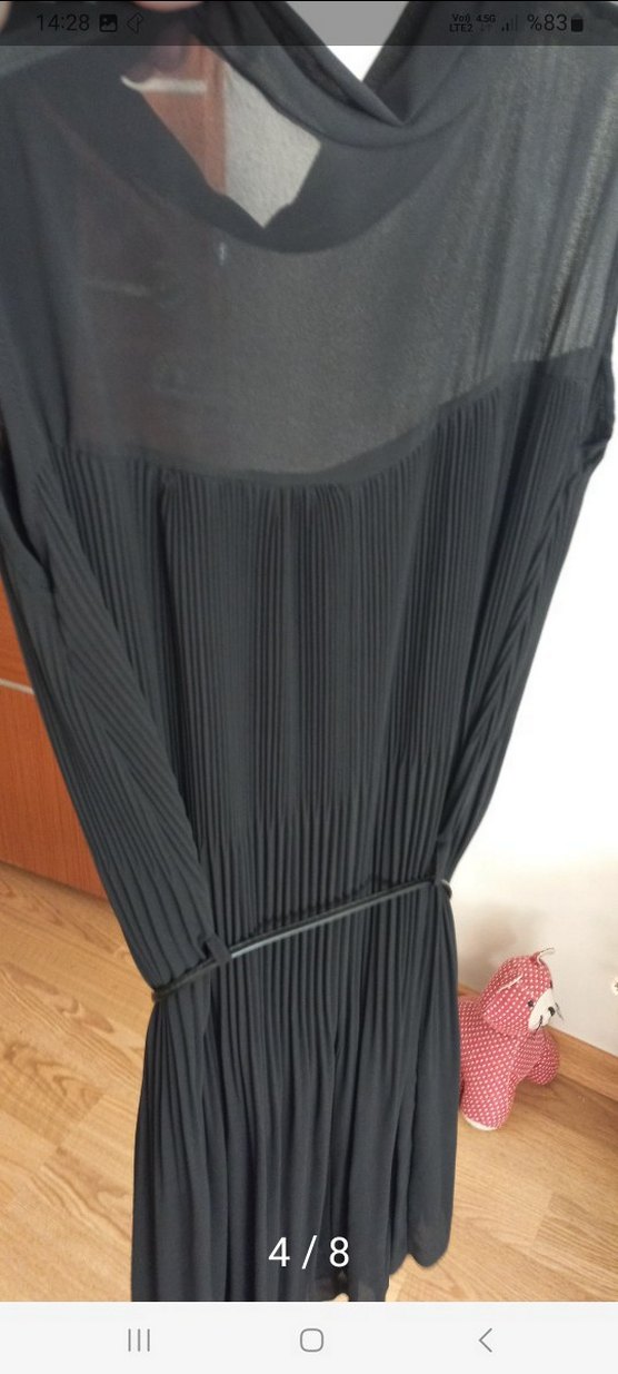 Siyah Piliseli Uzun Kadın Elbise - Görsel 3