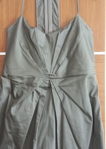 haki askili Midi coton kumaş Elbise - Görsel 3