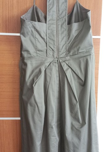 haki askili Midi coton kumaş Elbise - Görsel 2