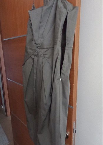 haki askili Midi coton kumaş Elbise - Görsel 4