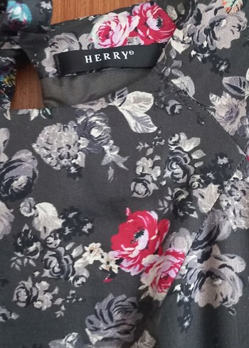 Gri Çiçek Desenli 3/4  Kollu Midi Elbise - Görsel 4