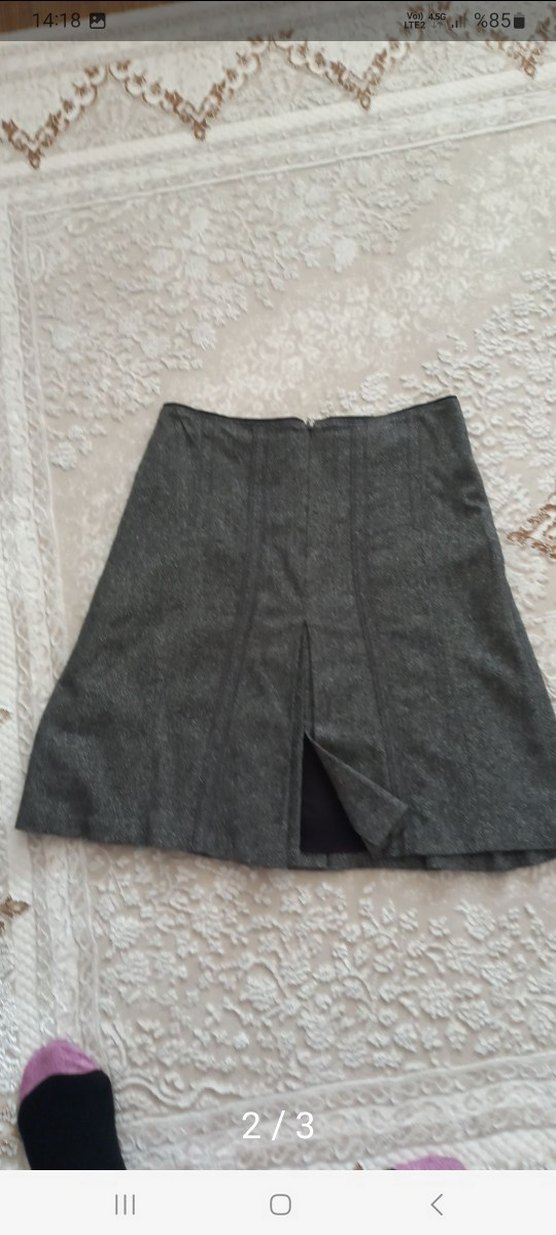 Gri Pilili Midi Yün Etek - Görsel 2