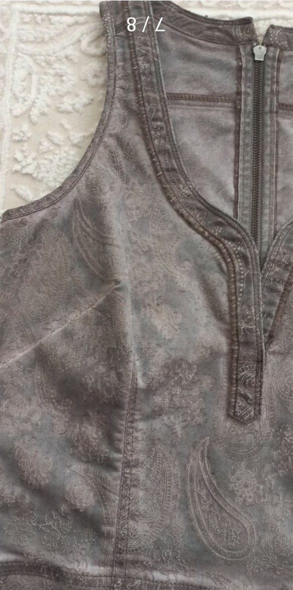 kahve V Yaka kendiden desenli elbise - Görsel 3