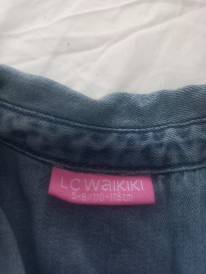 Kolsuz Mavi Denim Kız Elbise - Görsel 2