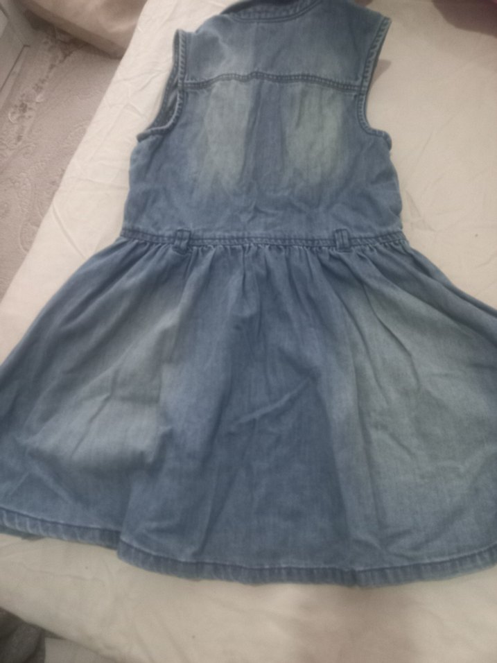 Kolsuz Mavi Denim Kız Elbise - Görsel 3