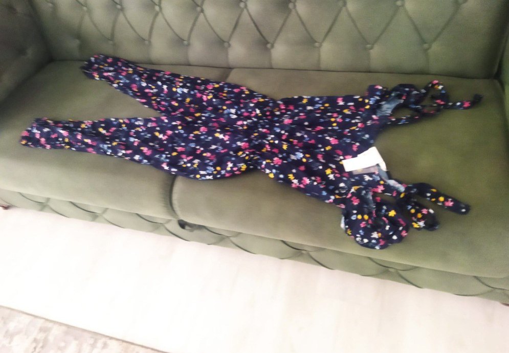 Çiçek Desenli Kadın Tulum V Yaka - Görsel 3