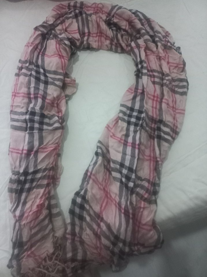 Kadın Pembe Gri Desenli Drapeli Şal - Görsel 2