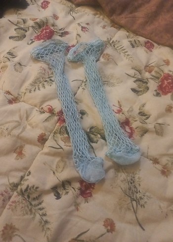 Mavi fileli kısa çorap - Görsel 2