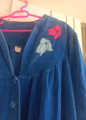 Uzun Lacivert Kadife Sabahlık - Görsel 2