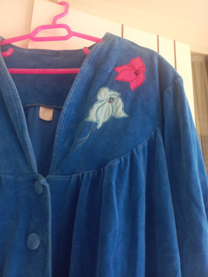 Uzun Lacivert Kadife Sabahlık - Görsel 2