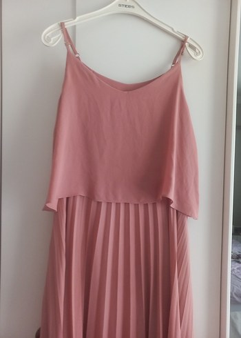 Pembe Pilili Uzun Kadın Elbise - Görsel 3