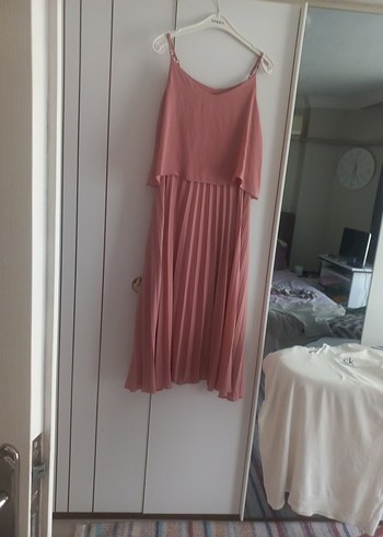 Pembe Pilili Uzun Kadın Elbise - Görsel 2
