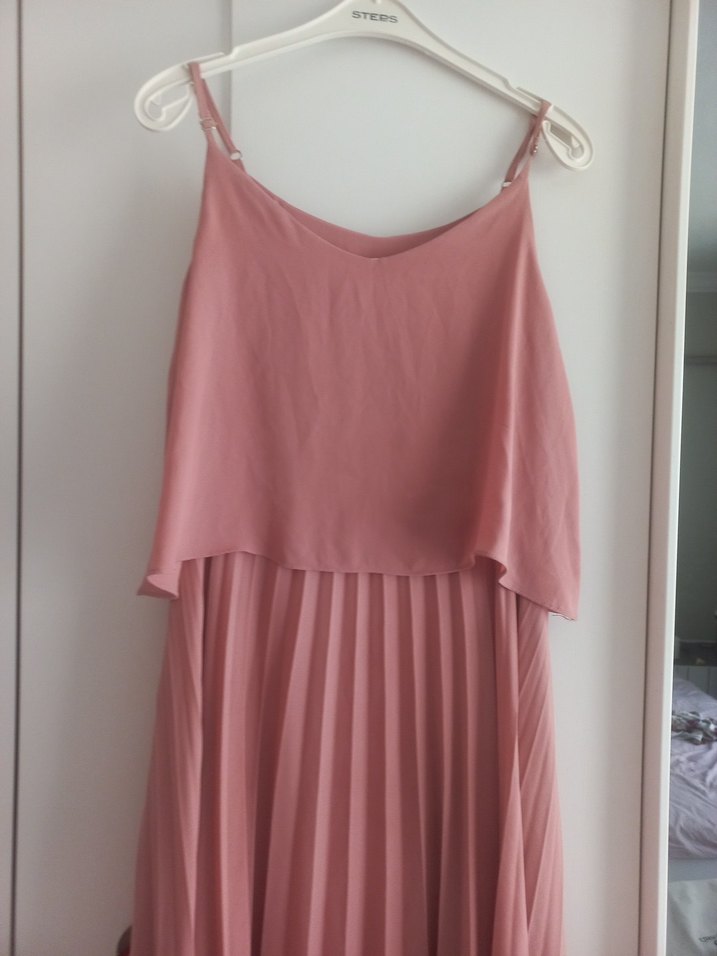 Pembe Pilili Uzun Kadın Elbise - Görsel 3