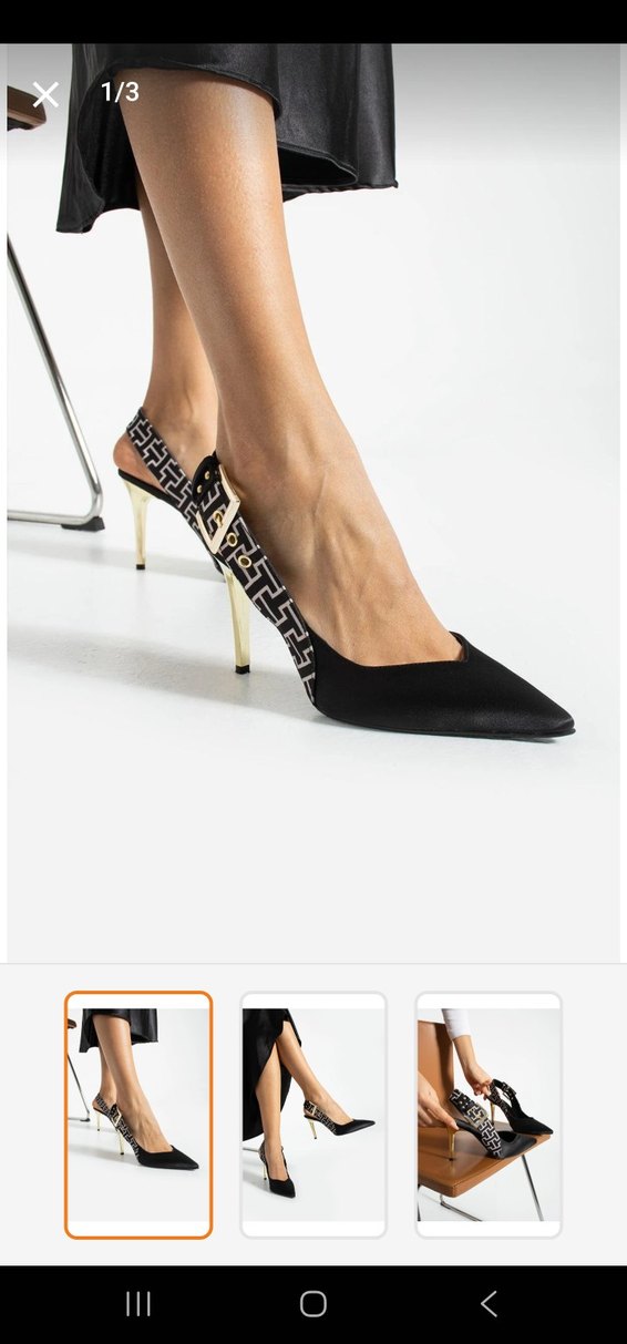 Altın topuk siyah şerit desenli abiye ayakkabı - Görsel 2