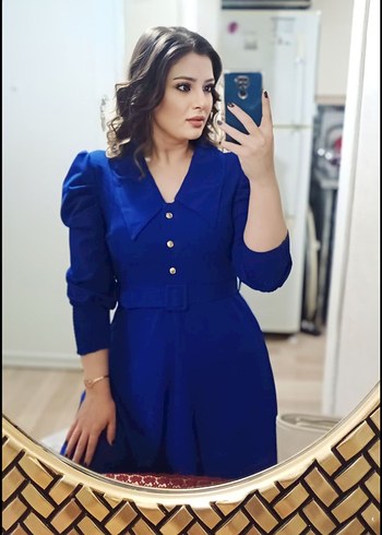 Kadın Mavi Uzun Kollu Ofis Elbisesi - Görsel 2