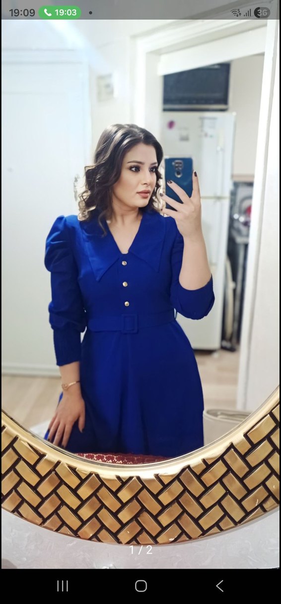 Kadın Mavi Uzun Kollu Ofis Elbisesi - Görsel 2