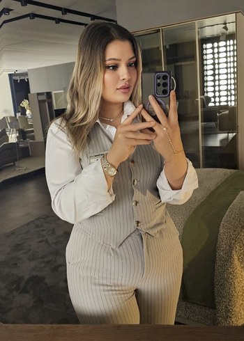 Düğmeli Gri Kadın Yelek Pantolon - Görsel 2