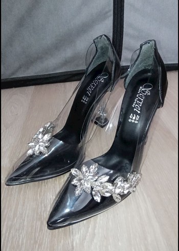 Siyah Taşlı Stiletto Kadın Abiye Ayakkabı - Görsel 2