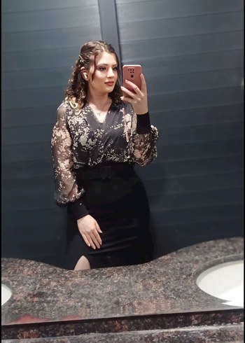 Dantel Detaylı Siyah Uzun Kollu Ofis Elbisesi - Görsel 3