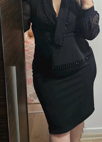 Siyah boncuk detaylı abiye elbise - Görsel 3
