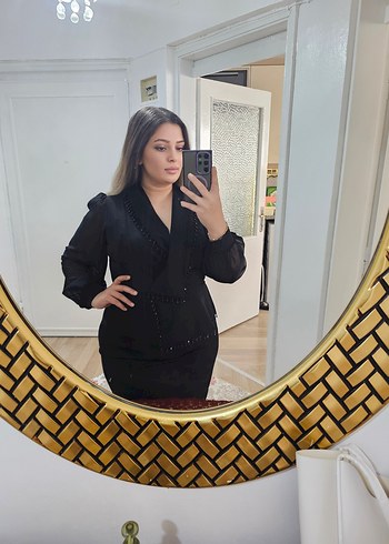 Siyah boncuk detaylı abiye elbise - Görsel 2