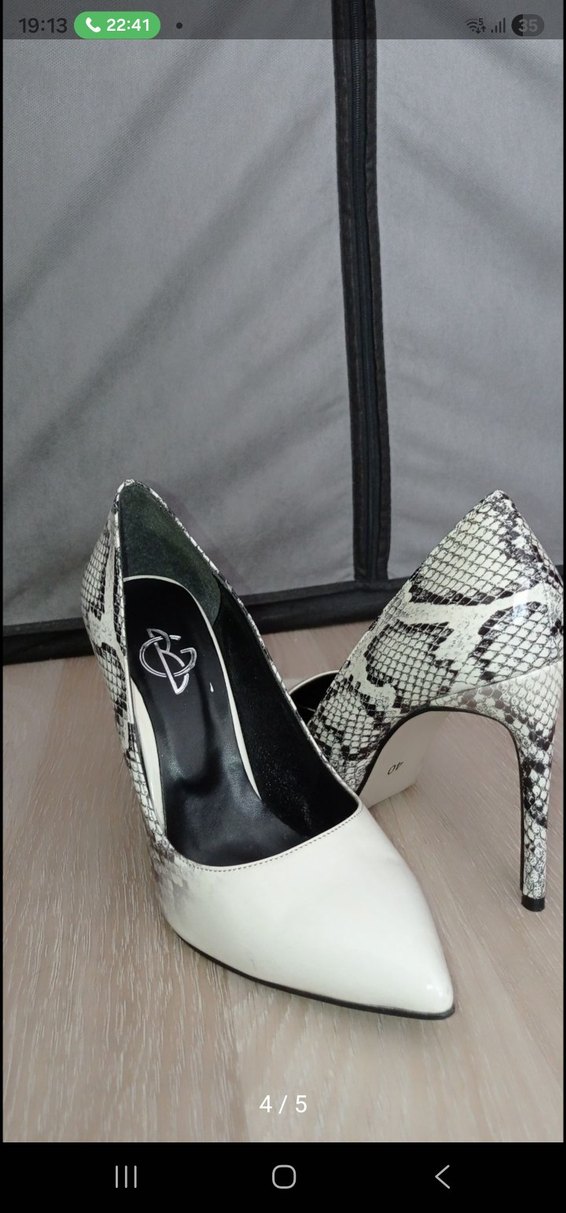 Beyaz Yılan Desenli Stiletto - Görsel 4