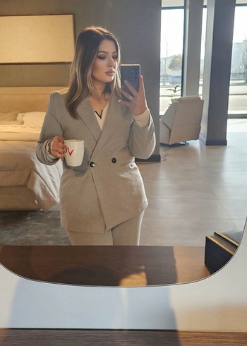 Gri,Düğmeli Kadın takım elbise - Görsel 3