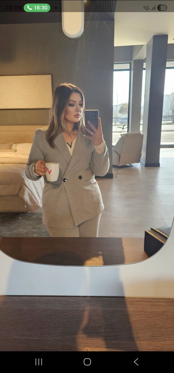 Gri,Düğmeli Kadın takım elbise - Görsel 3