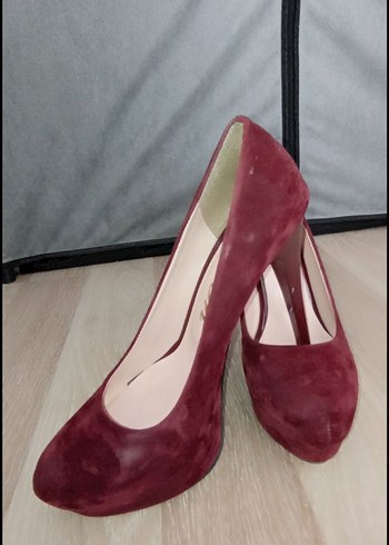 Bordo Süet Platform Topuklu Kadın Ayakkabı - Görsel 2