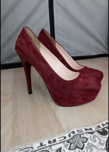 Bordo Süet Platform Topuklu Kadın Ayakkabı - Görsel 3