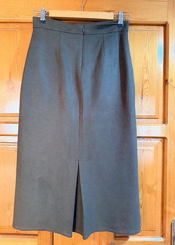 Gri Süet Uzun Drapeli Kadın kalem etek - Görsel 2