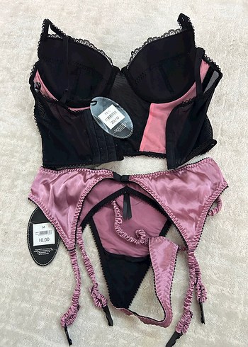 Nakışlı Pembe Gotik Büstiyer ve Külot Takımı - Görsel 2