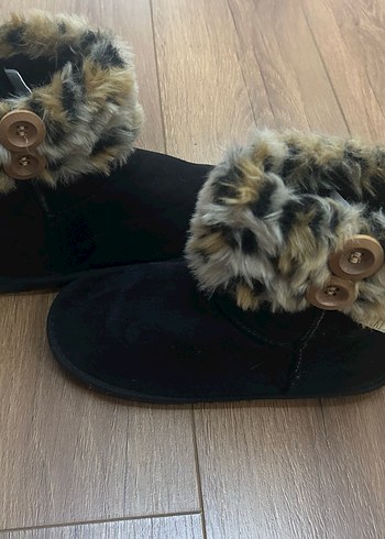Kahverengi Leopar Desenli Kürklü Kadın Bot - Görsel 2