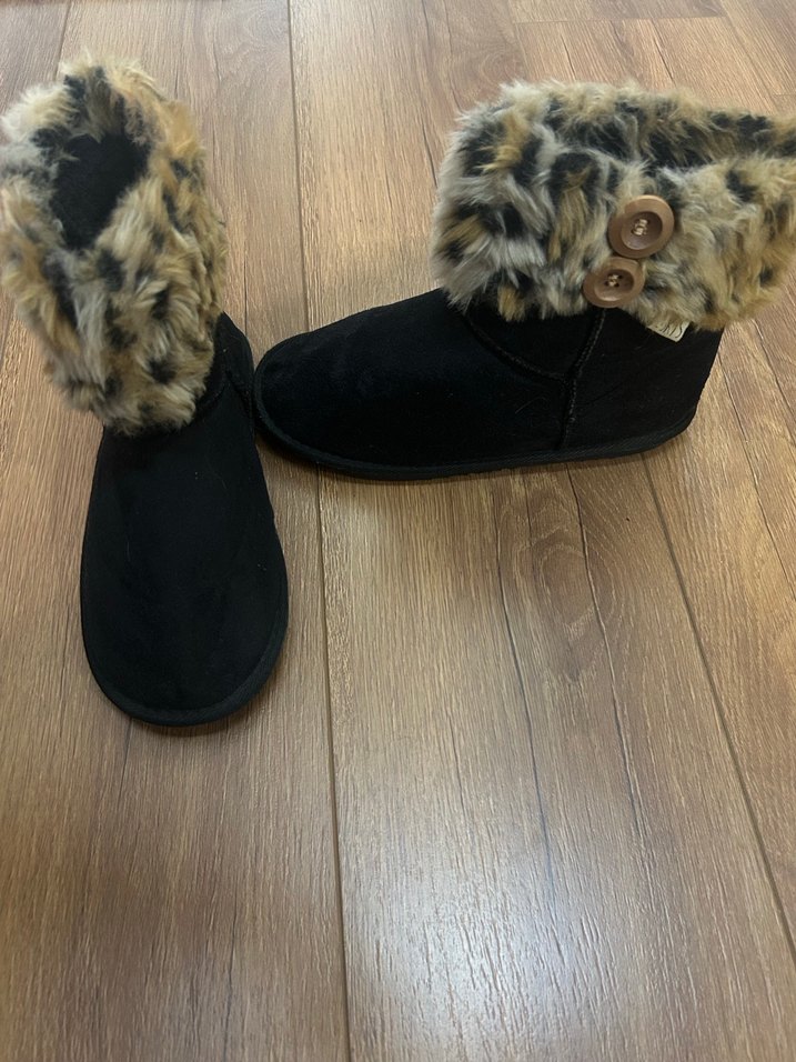 Kahverengi Leopar Desenli Kürklü Kadın Bot - Görsel 3