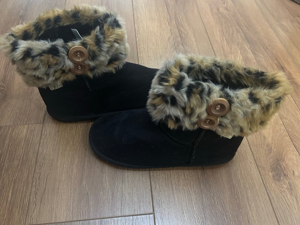 Kahverengi Leopar Desenli Kürklü Kadın Bot - Görsel 2