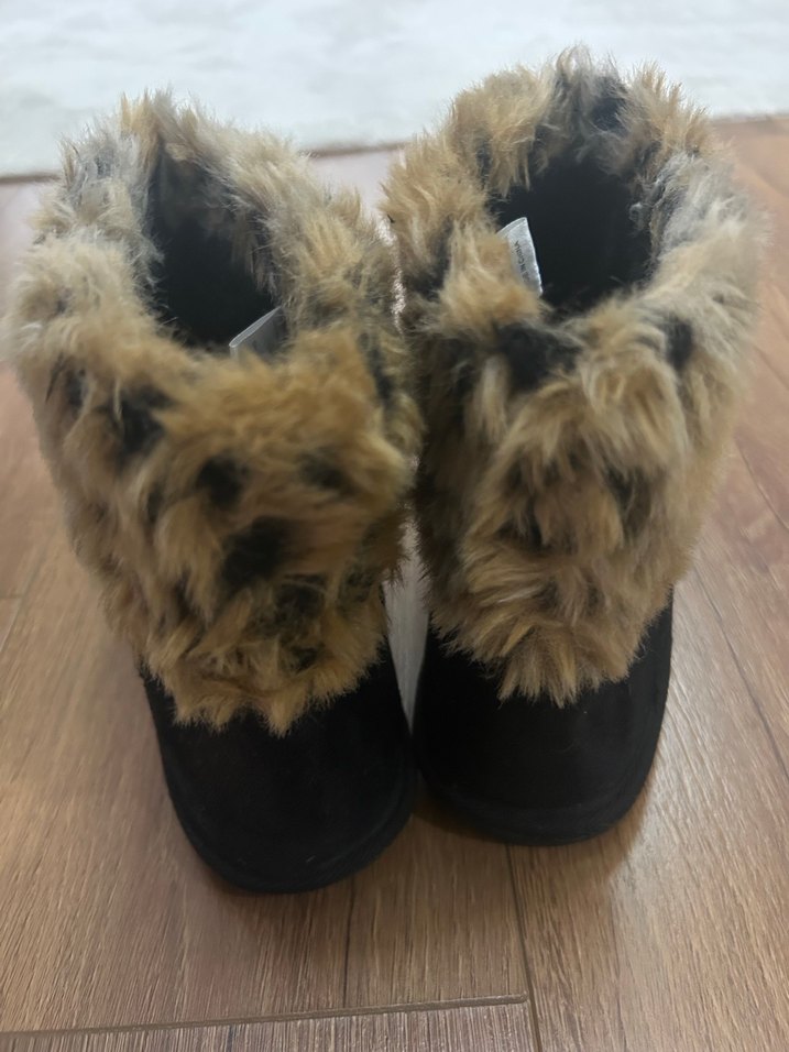 Kahverengi Leopar Desenli Kürklü Kadın Bot - Görsel 4