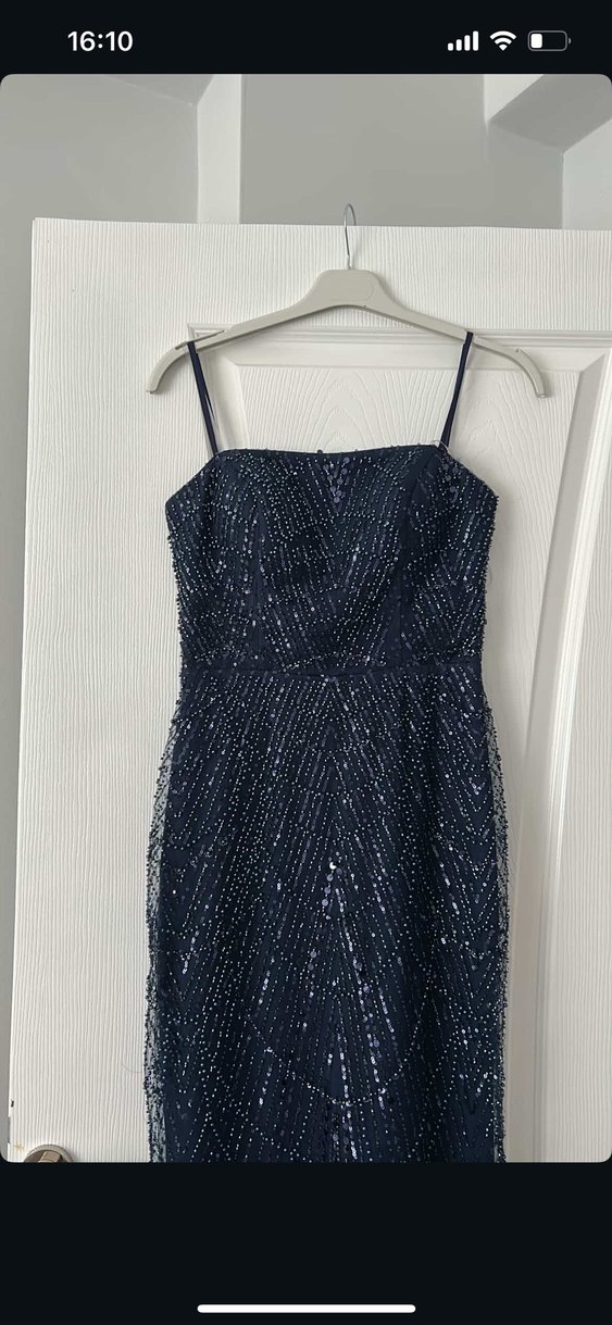 Lacivert Drapeli Uzun Abiye Elbise - Görsel 2